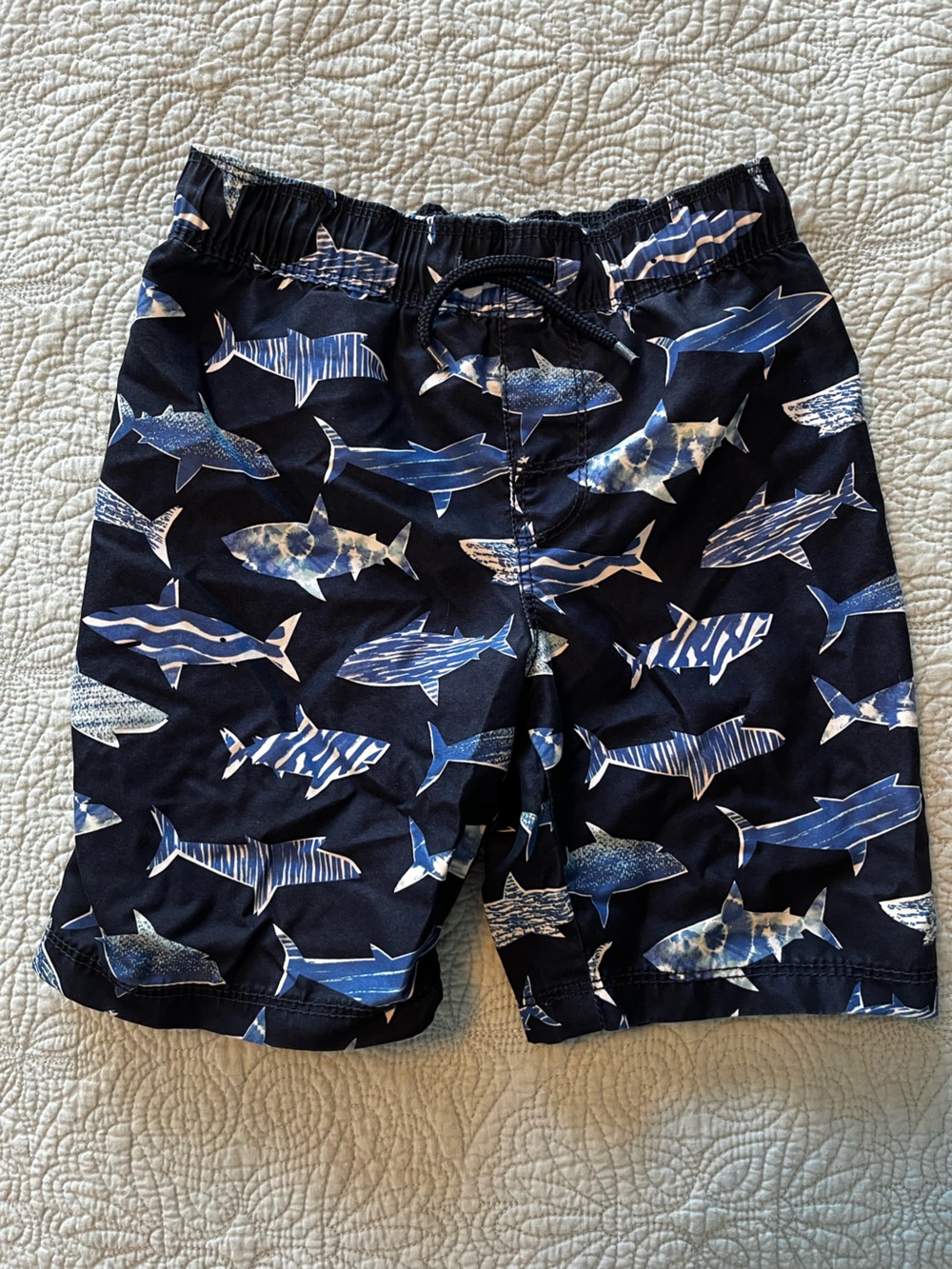 Old Navy Navy and White Shark Print Swim Trunks